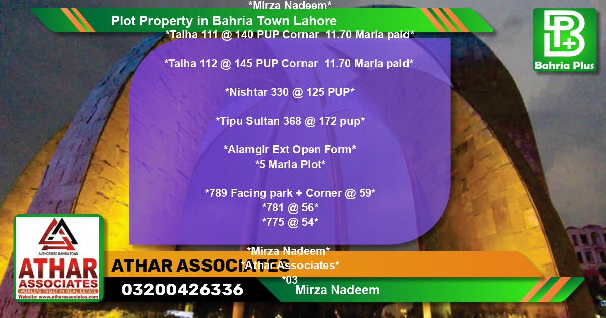 Residential Plot for Sale in Bahria Town, Lahore - (BP-85200)