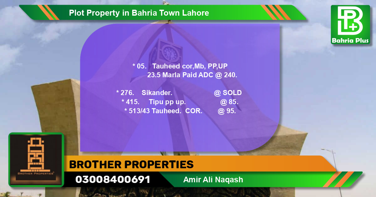 Residential Plot for Sale in Bahria Town, Lahore - (BP-85222)