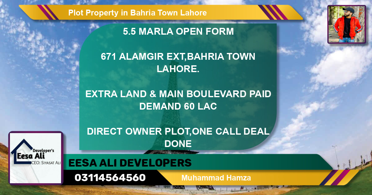 Residential Plot for Sale in Bahria Town, Lahore - (BP-85365)