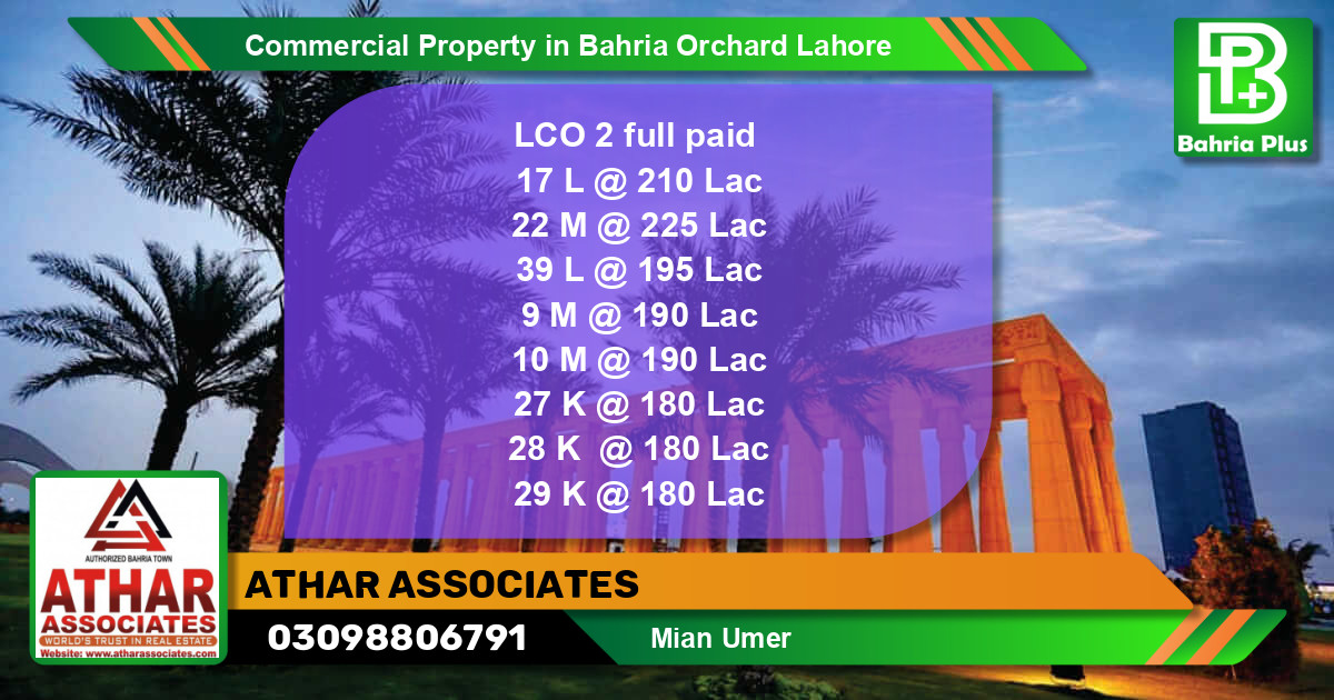 Commercial Property for Sale in Bahria Orchard, Lahore - (BP-85430)