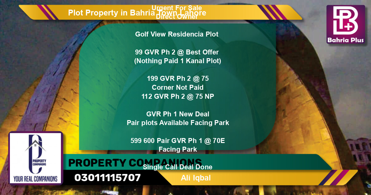 Residential Plot for Sale in Bahria Town, Lahore - (BP-85437)