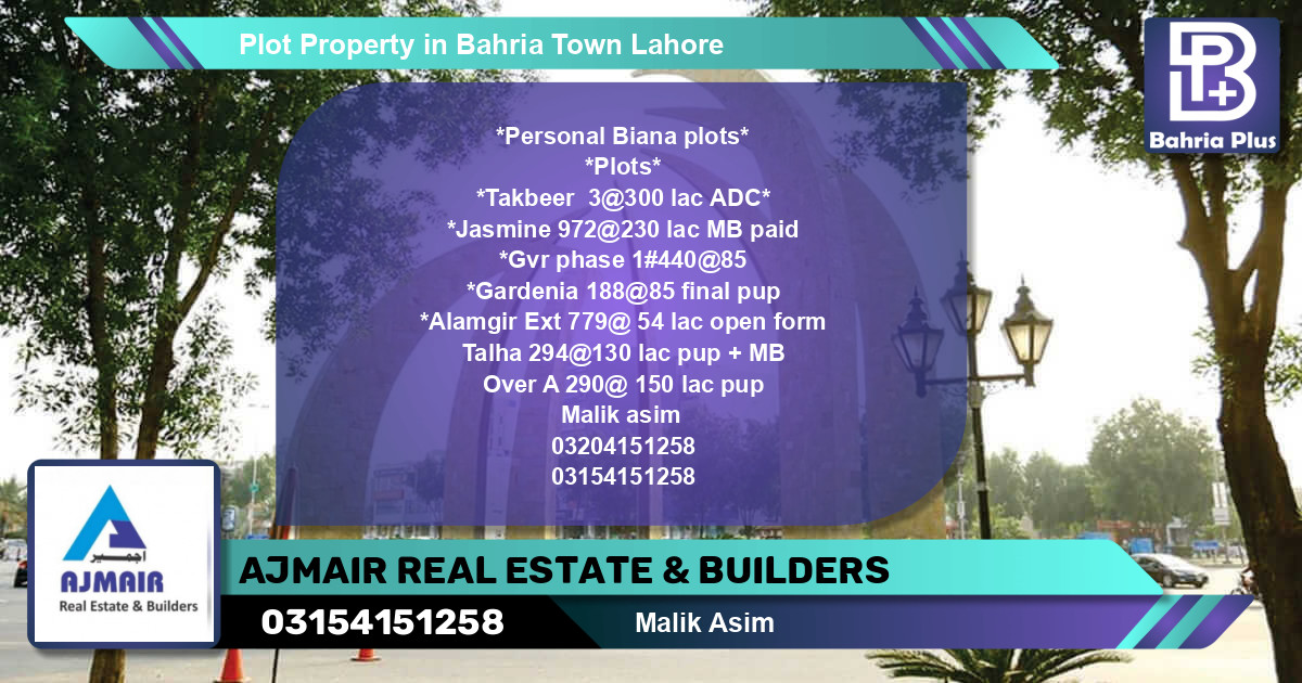 Residential Plot for Sale in Bahria Town, Lahore - (BP-85440)