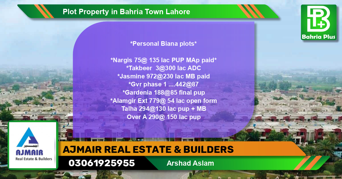 Residential Plot for Sale in Bahria Town, Lahore - (BP-85446)