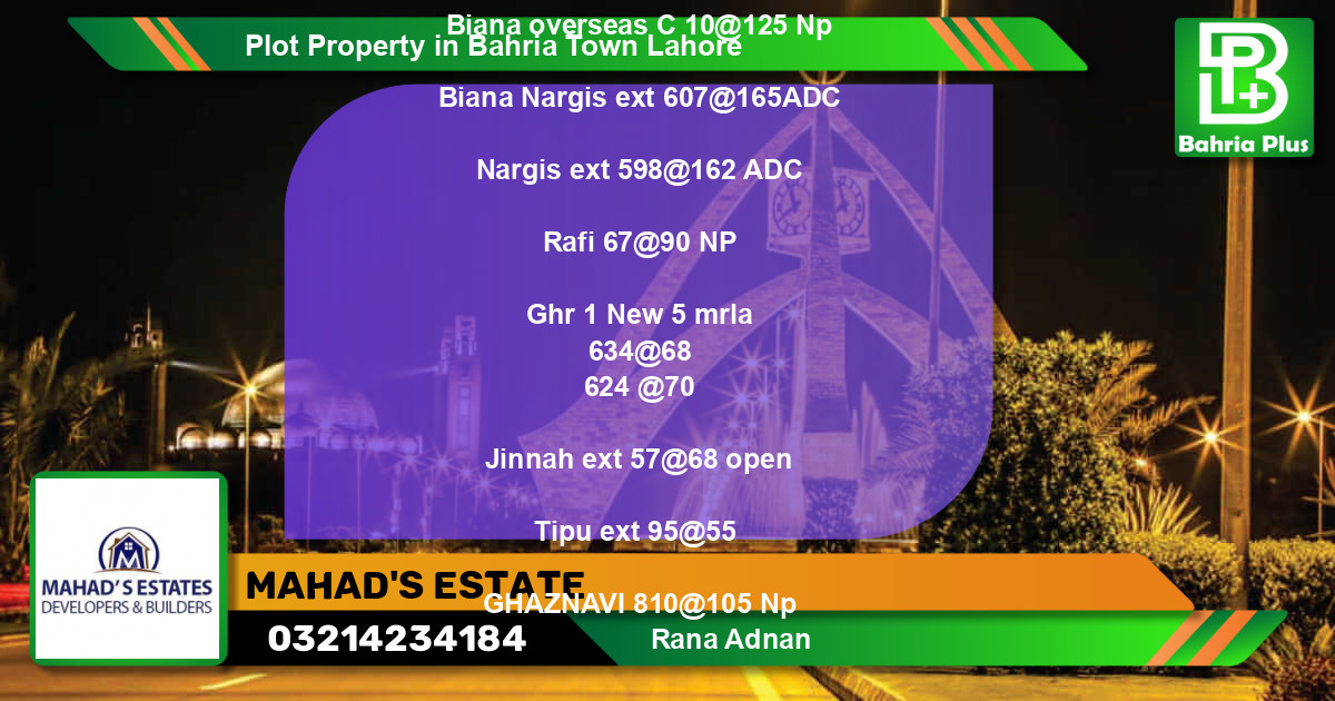 Residential Plot for Sale in Bahria Town, Lahore - (BP-85463)