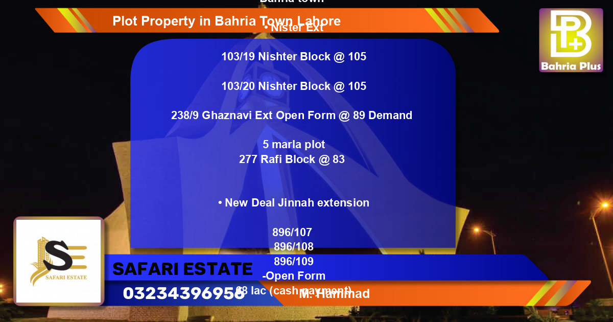 Residential Plot for Sale in Bahria Town, Lahore - (BP-85473)