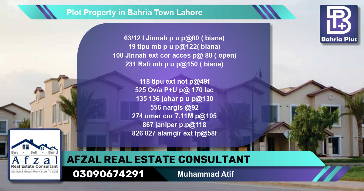 Residential Plot for Sale in Bahria Town, Lahore - (BP-85565)