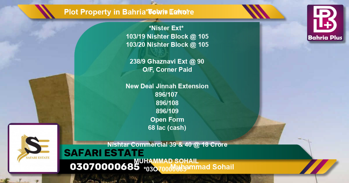 Commercial Plot for Sale in Bahria Town, Lahore - (BP-85577)
