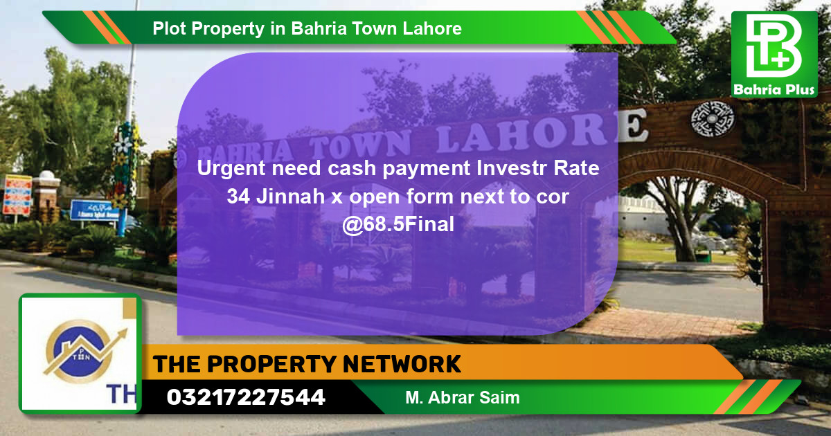 Residential Plot for Sale in Bahria Town, Lahore - (BP-85670)