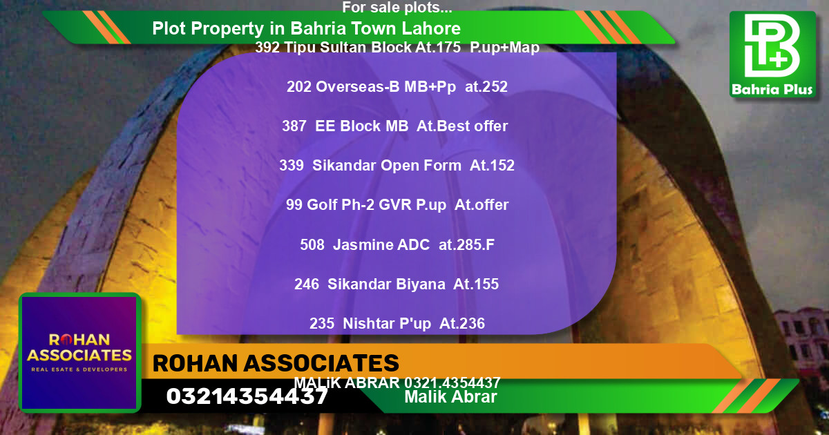 Residential Plot for Sale in Bahria Town, Lahore - (BP-85675)