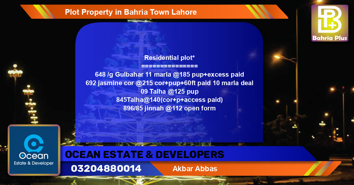 Residential Plot for Sale in Bahria Town, Lahore - (BP-85723)