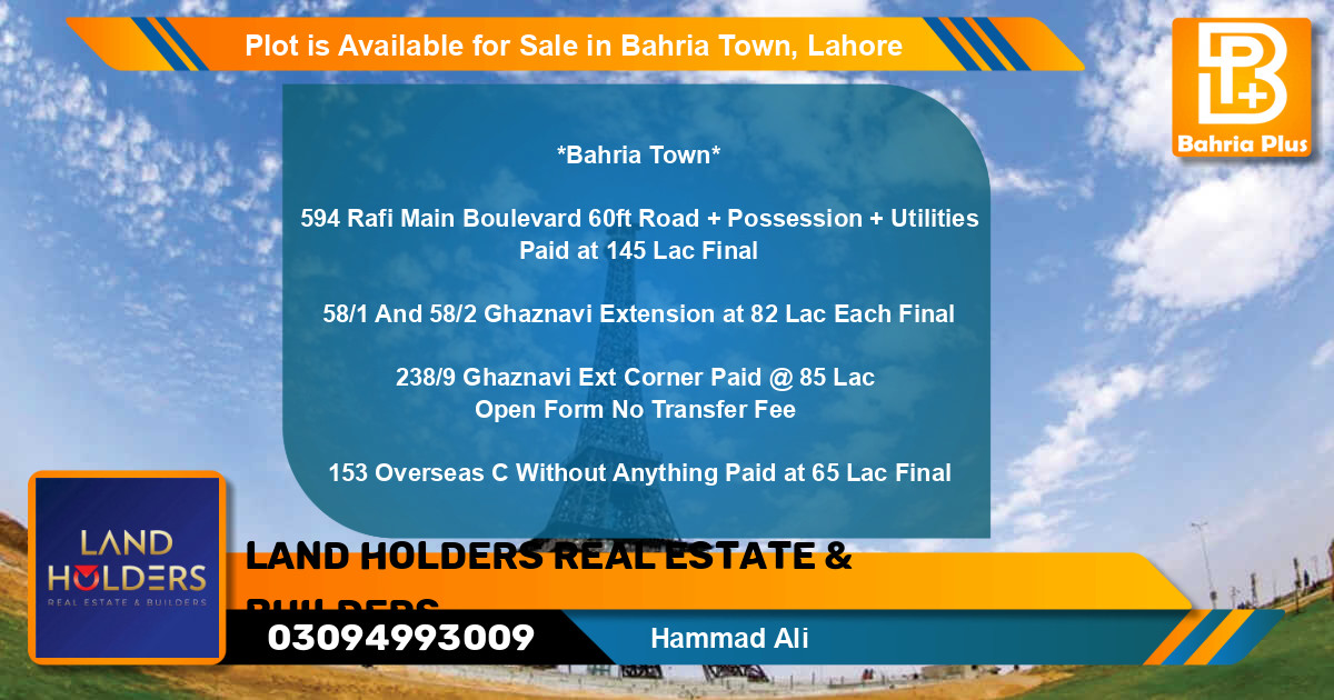 Residential Plot for Sale in Bahria Town, Lahore - (BP-85786)