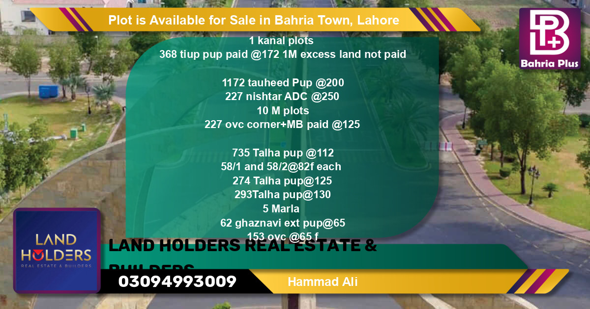 Residential Plot for Sale in Bahria Town, Lahore - (BP-85787)
