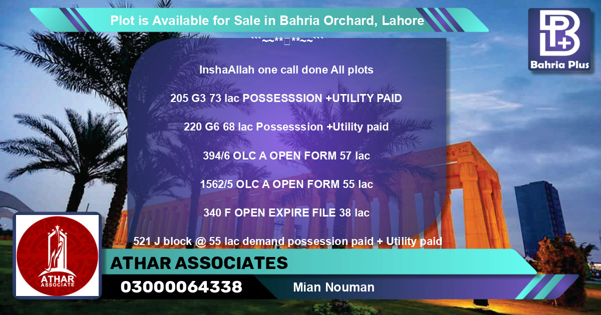 Residential Plot for Sale in Bahria Orchard, Lahore - (BP-85790)