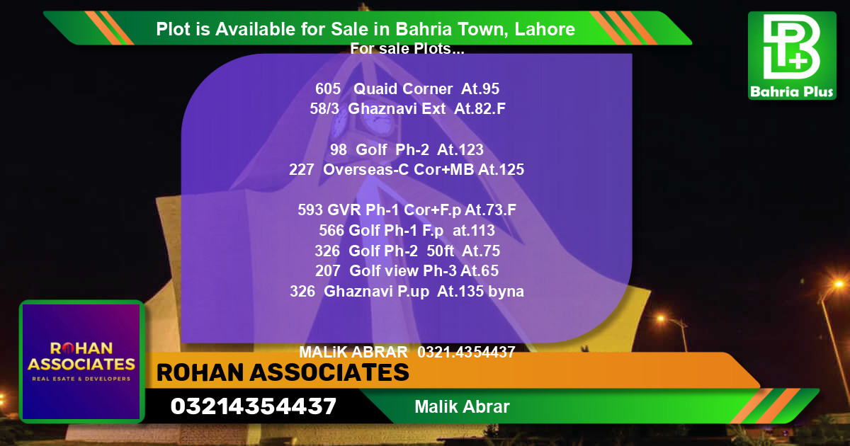 Residential Plot for Sale in Bahria Town, Lahore - (BP-85804)
