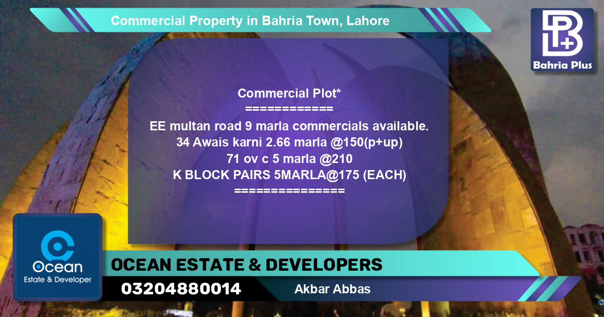 Commercial Property for Sale in Bahria Town, Lahore - (BP-85812)