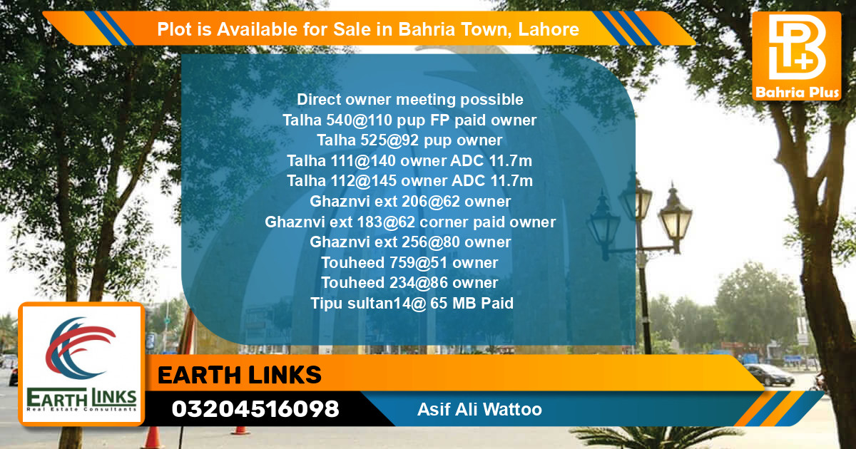 Residential Plot for Sale in Bahria Town, Lahore - (BP-85843)