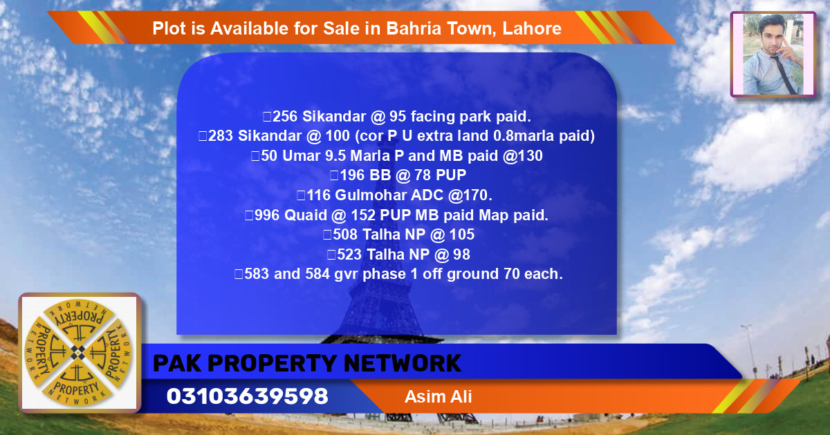 Residential Plot for Sale in Bahria Town, Lahore - (BP-85846)