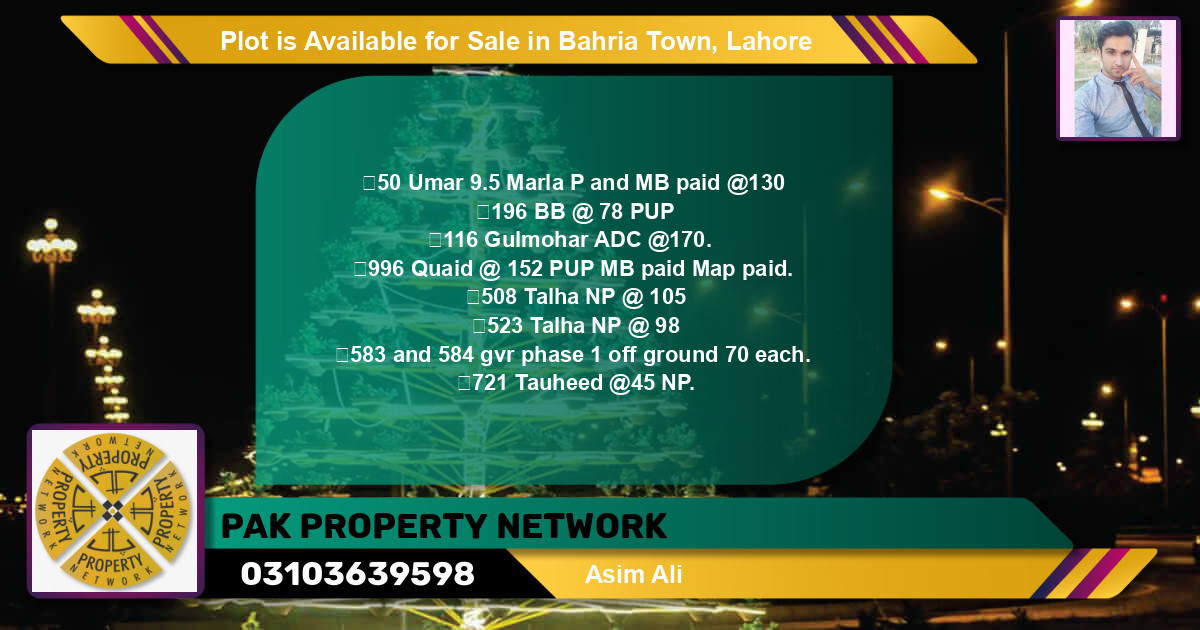 Residential Plot for Sale in Bahria Town, Lahore - (BP-85847)