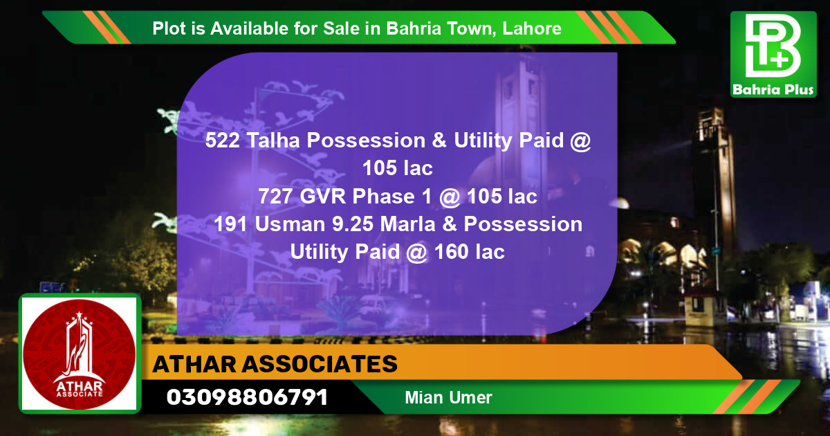 Residential Plot for Sale in Bahria Town, Lahore - (BP-85870)