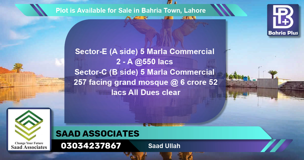 Commercial Plot for Sale in Bahria Town, Lahore - (BP-85883)