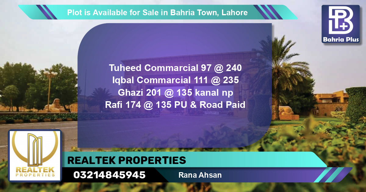 Residential Plot for Sale in Bahria Town, Lahore - (BP-85896)