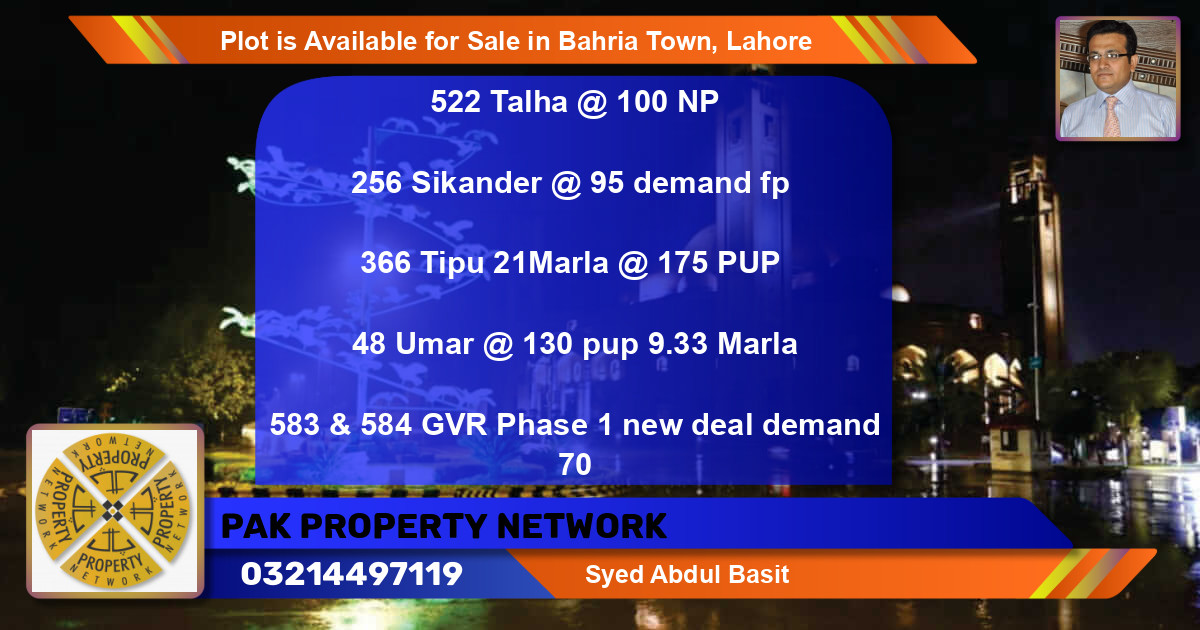 Residential Plot for Sale in Bahria Town, Lahore - (BP-85901)