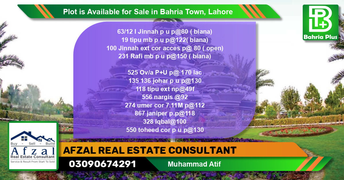 Residential Plot for Sale in Bahria Town, Lahore - (BP-85962)