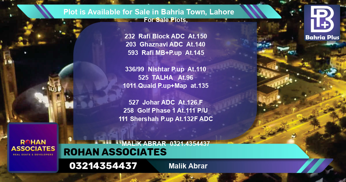 Residential Plot for Sale in Bahria Town, Lahore - (BP-85984)