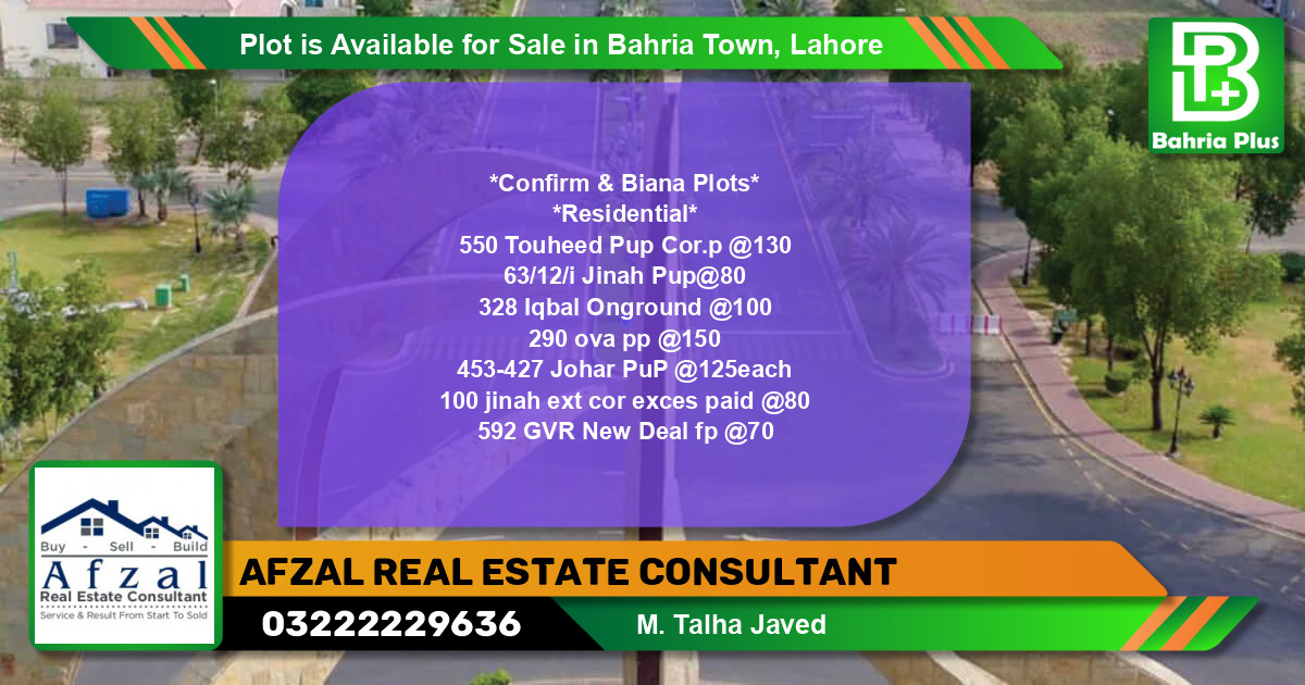 Residential Plot for Sale in Bahria Town, Lahore - (BP-86014)