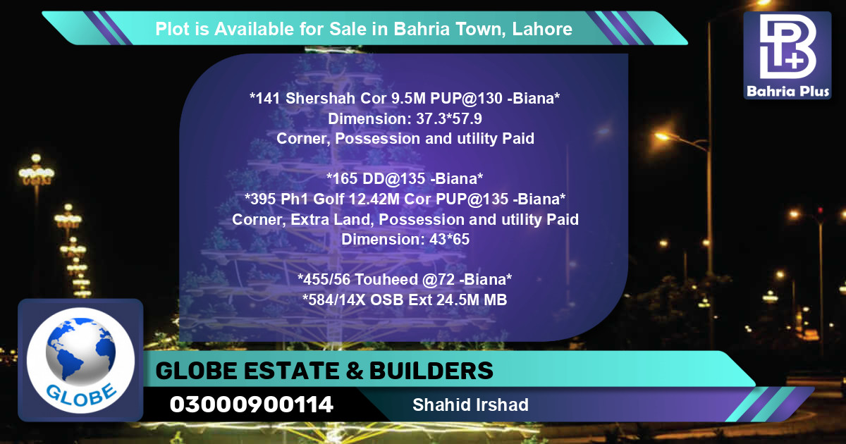 Residential Plot for Sale in Bahria Town, Lahore - (BP-86045)