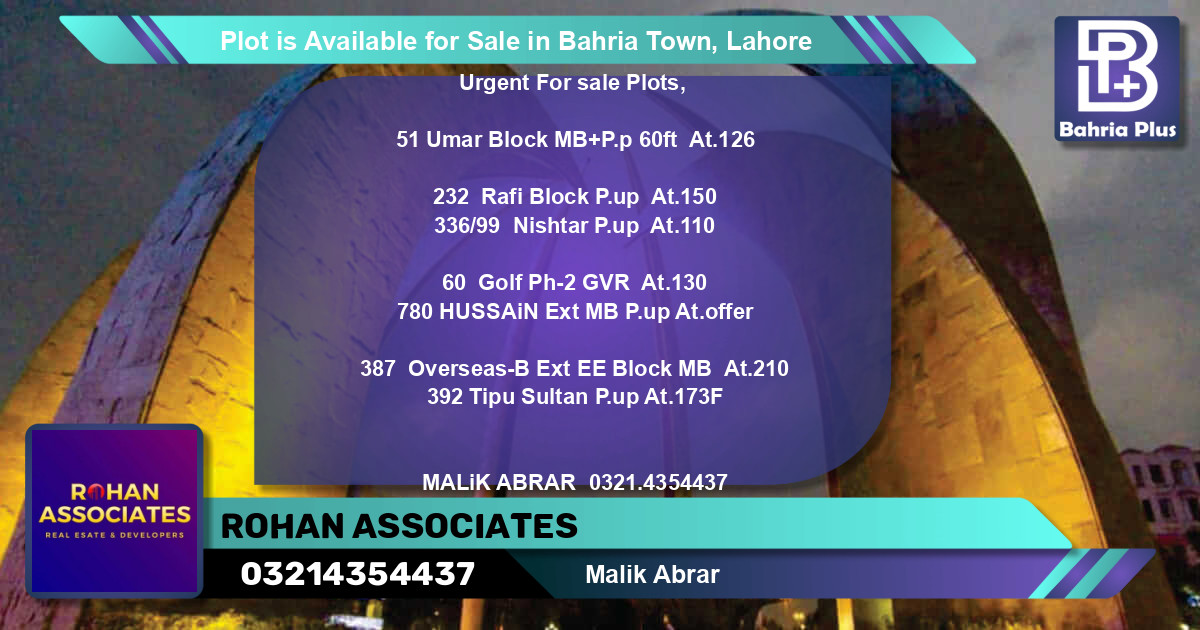 Residential Plot for Sale in Bahria Town, Lahore - (BP-86054)