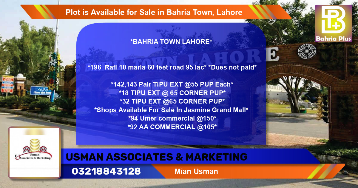 Commercial Plot for Sale in Bahria Town, Lahore - (BP-86055)