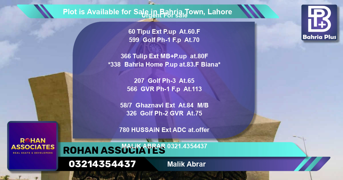 Residential Plot for Sale in Bahria Town, Lahore - (BP-86058)