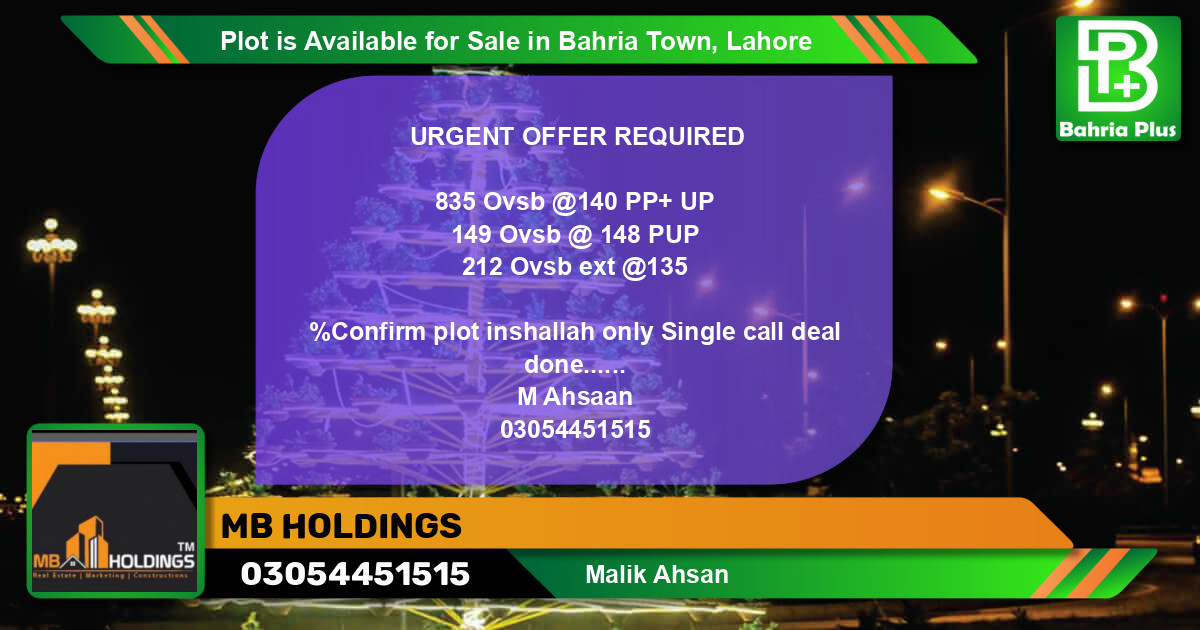 Residential Plot for Sale in Bahria Town, Lahore - (BP-86063)