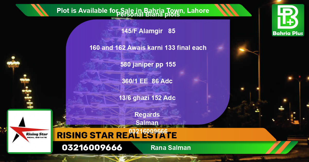 Residential Plot for Sale in Bahria Town, Lahore - (BP-86067)