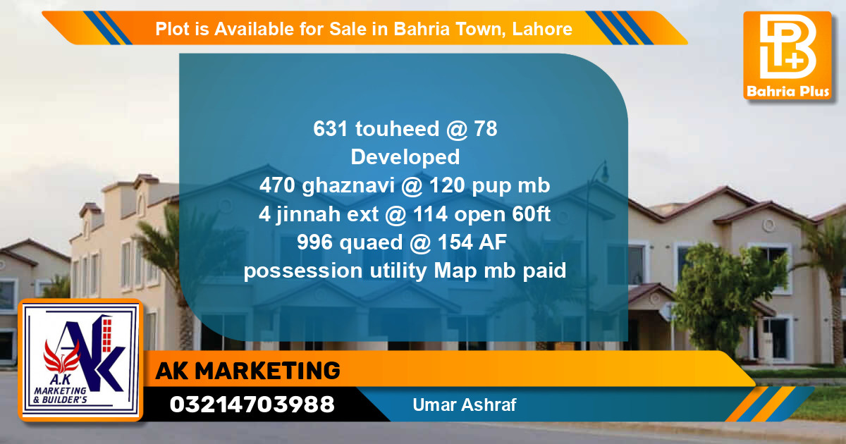 Residential Plot for Sale in Bahria Town, Lahore - (BP-86069)