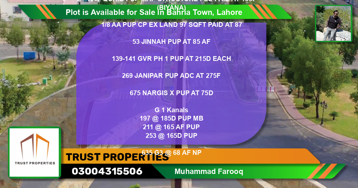 Residential Plot for Sale in Bahria Town, Lahore - (BP-86071)