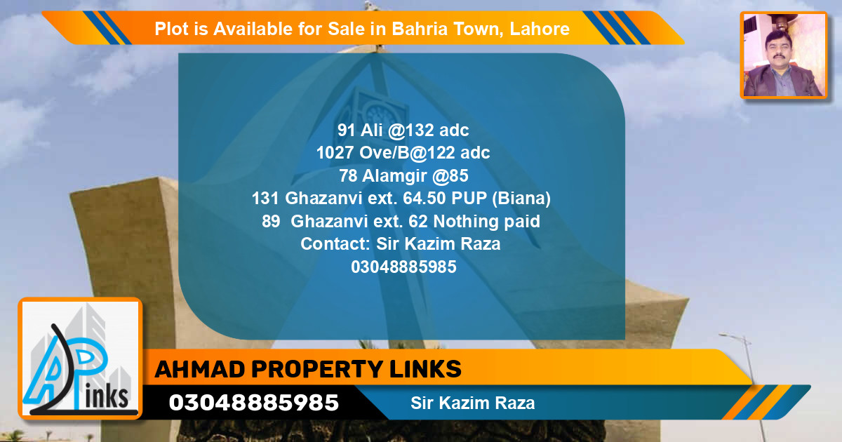 Residential Plot for Sale in Bahria Town, Lahore - (BP-86100)