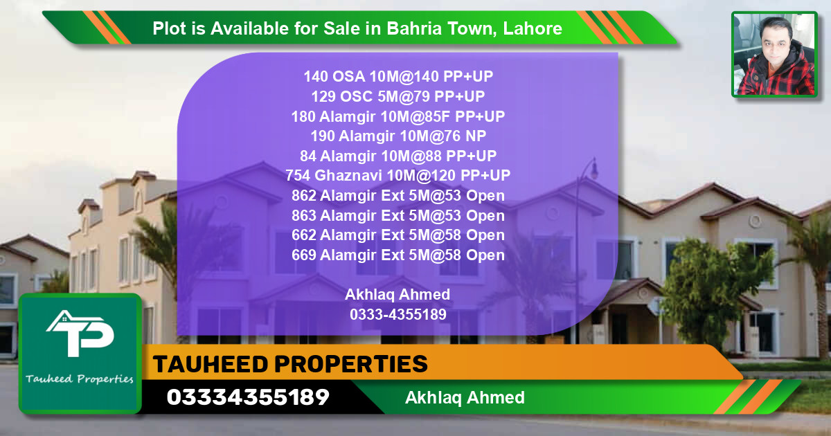 Residential Plot for Sale in Bahria Town, Lahore - (BP-86133)