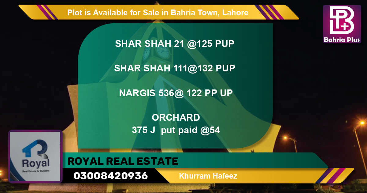 Residential Plot for Sale in Bahria Town, Lahore - (BP-86151)