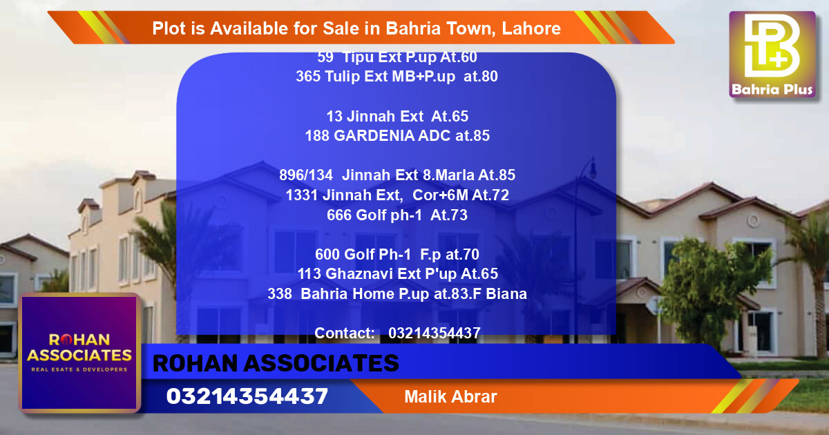 Residential Plot for Sale in Bahria Town, Lahore - (BP-86185)