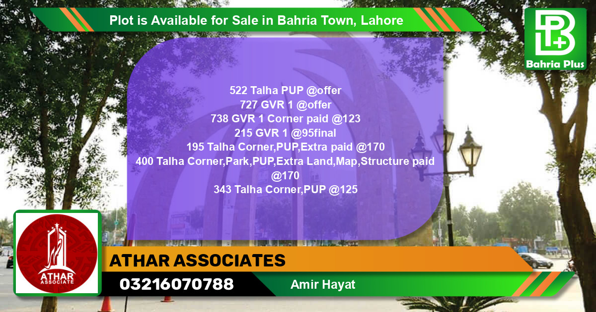 Residential Plot for Sale in Bahria Town, Lahore - (BP-86198)