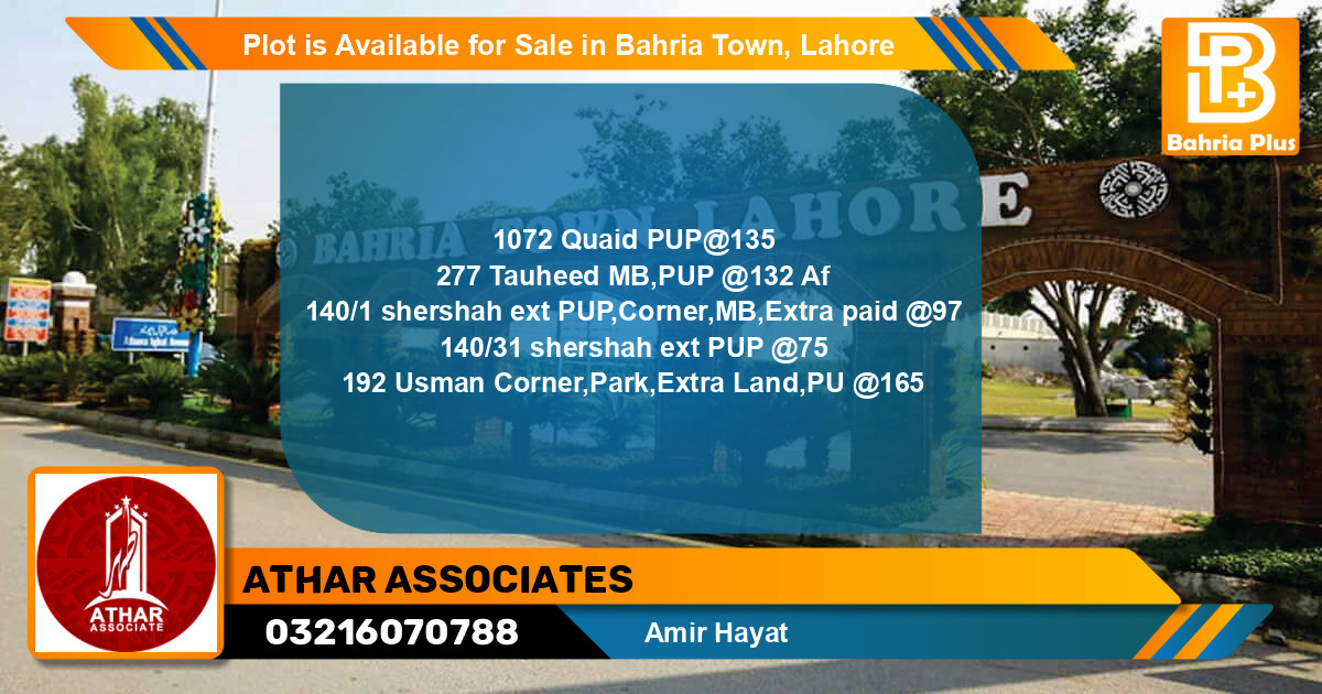 Residential Plot for Sale in Bahria Town, Lahore - (BP-86200)