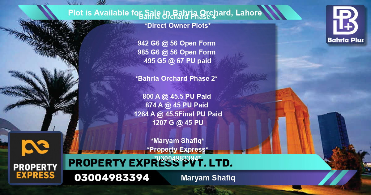 Residential Plot for Sale in Bahria Orchard, Lahore - (BP-86218)