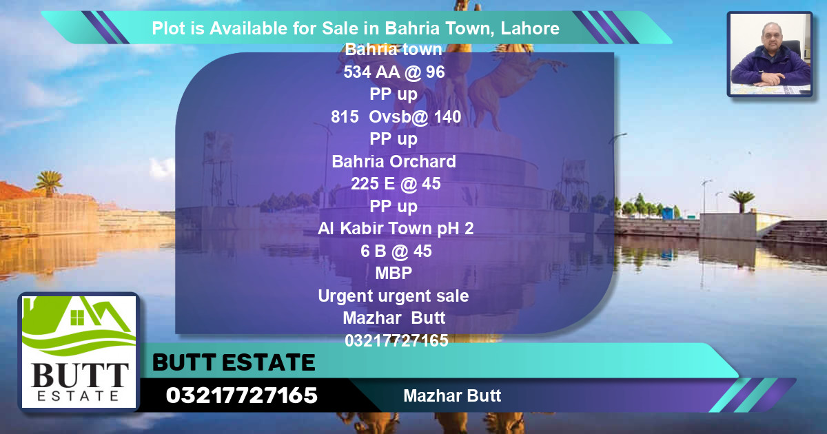 Residential Plot for Sale in Bahria Town, Lahore - (BP-86223)