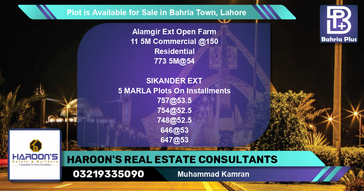 Commercial Plot for Sale in Bahria Town, Lahore - (BP-86237)