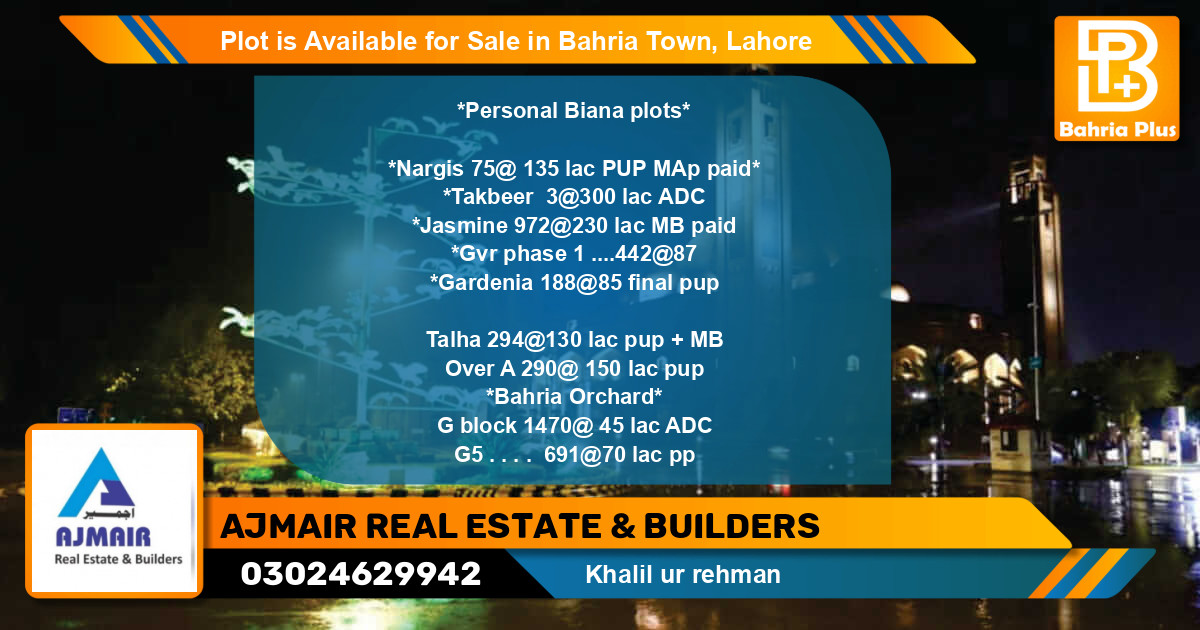 Residential Plot for Sale in Bahria Town, Lahore - (BP-86261)