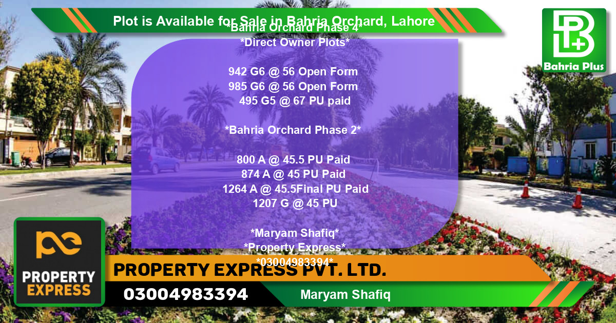 Residential Plot for Sale in Bahria Orchard, Lahore - (BP-86262)