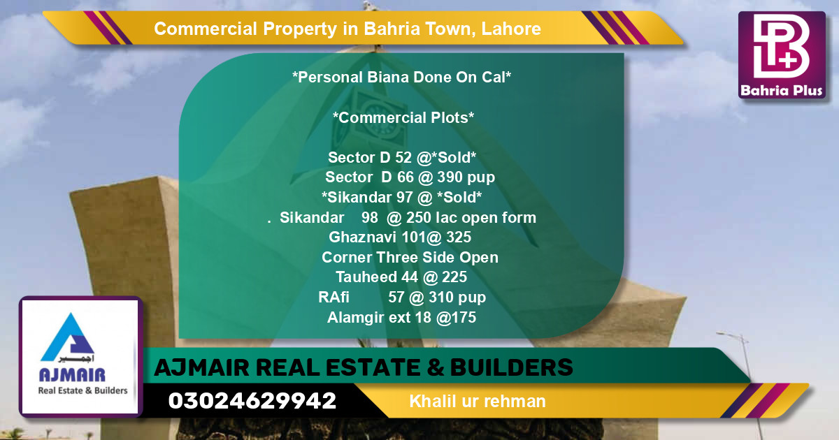 Commercial Property for Sale in Bahria Town, Lahore - (BP-86263)