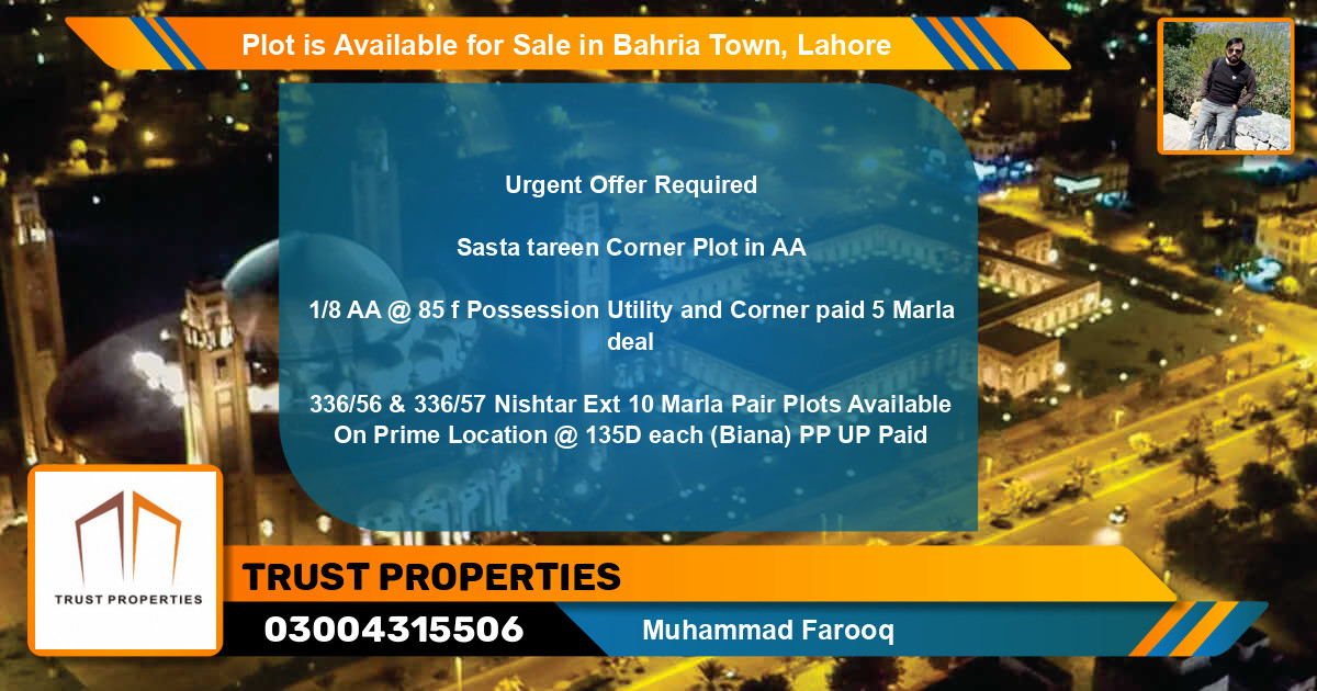 Residential Plot for Sale in Bahria Town, Lahore - (BP-86293)